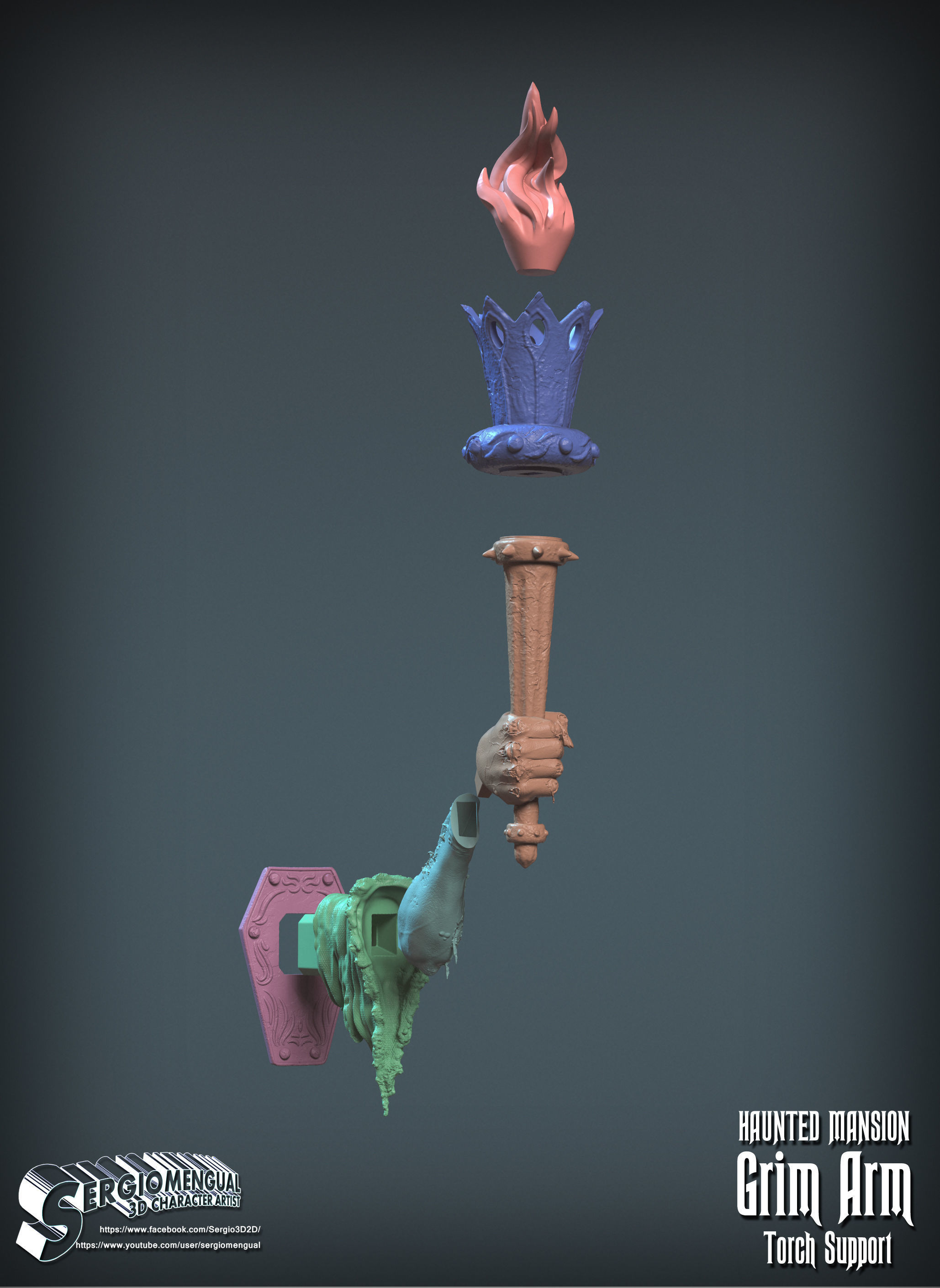 Haunted Mansion Grim Arm Torch Support 3D Printable Sculpture 3D print model_4