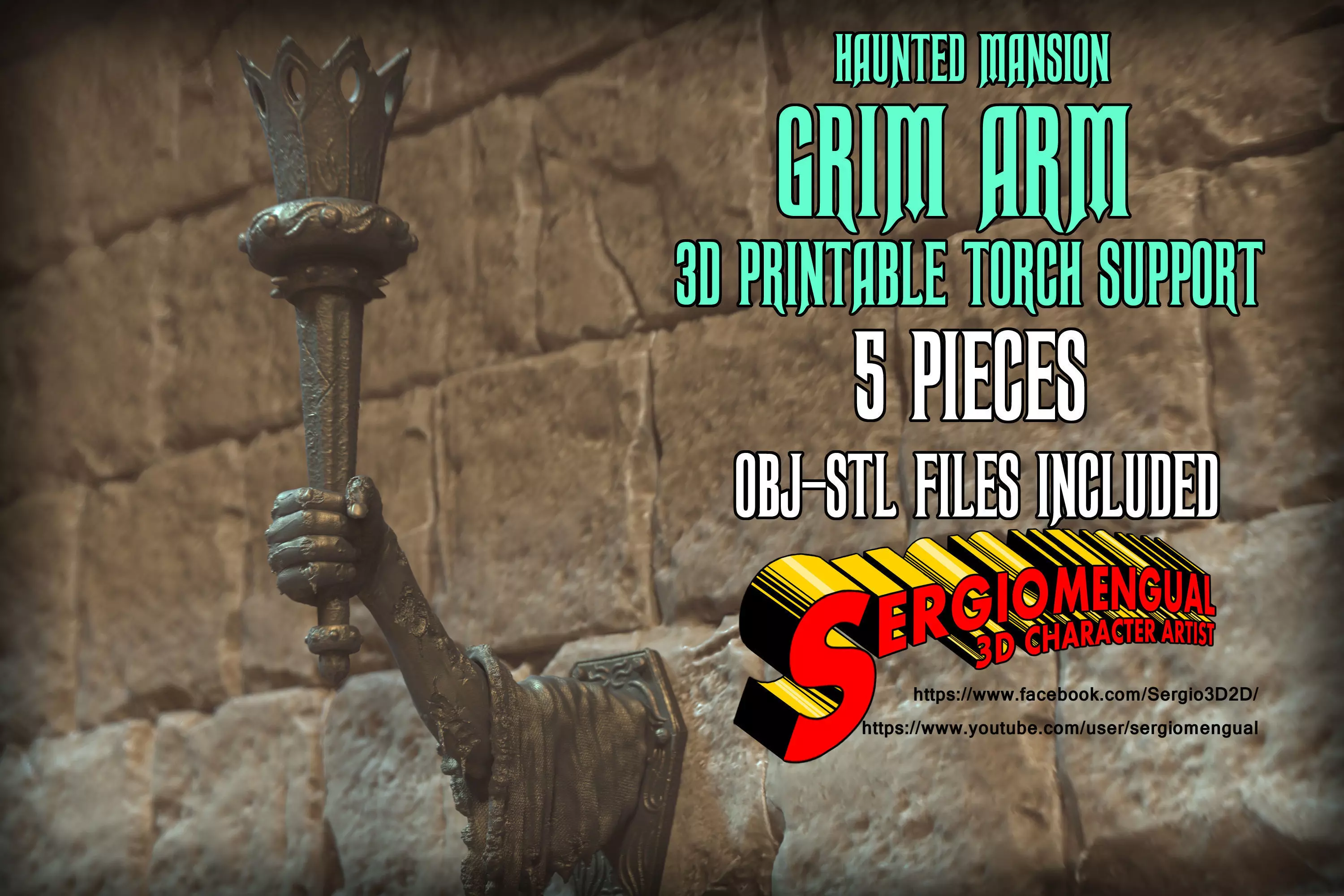 Haunted Mansion Grim Arm Torch Support 3D Printable Sculpture 3D print model_0