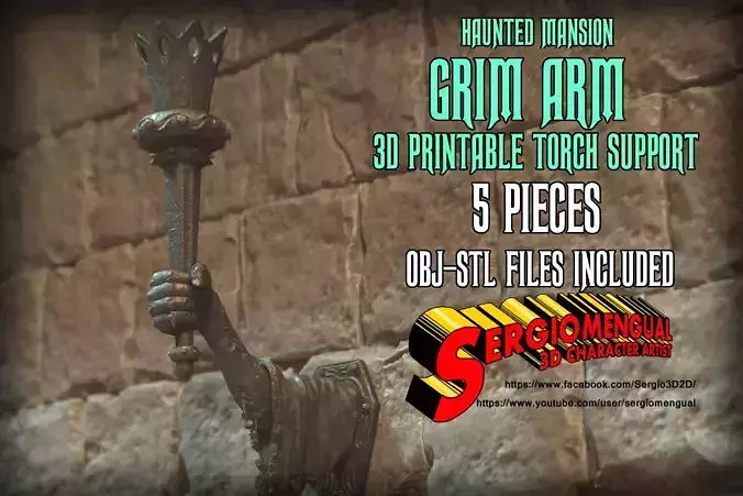 Haunted Mansion Grim Arm Torch Support 3D Printable Sculpture 3D print model