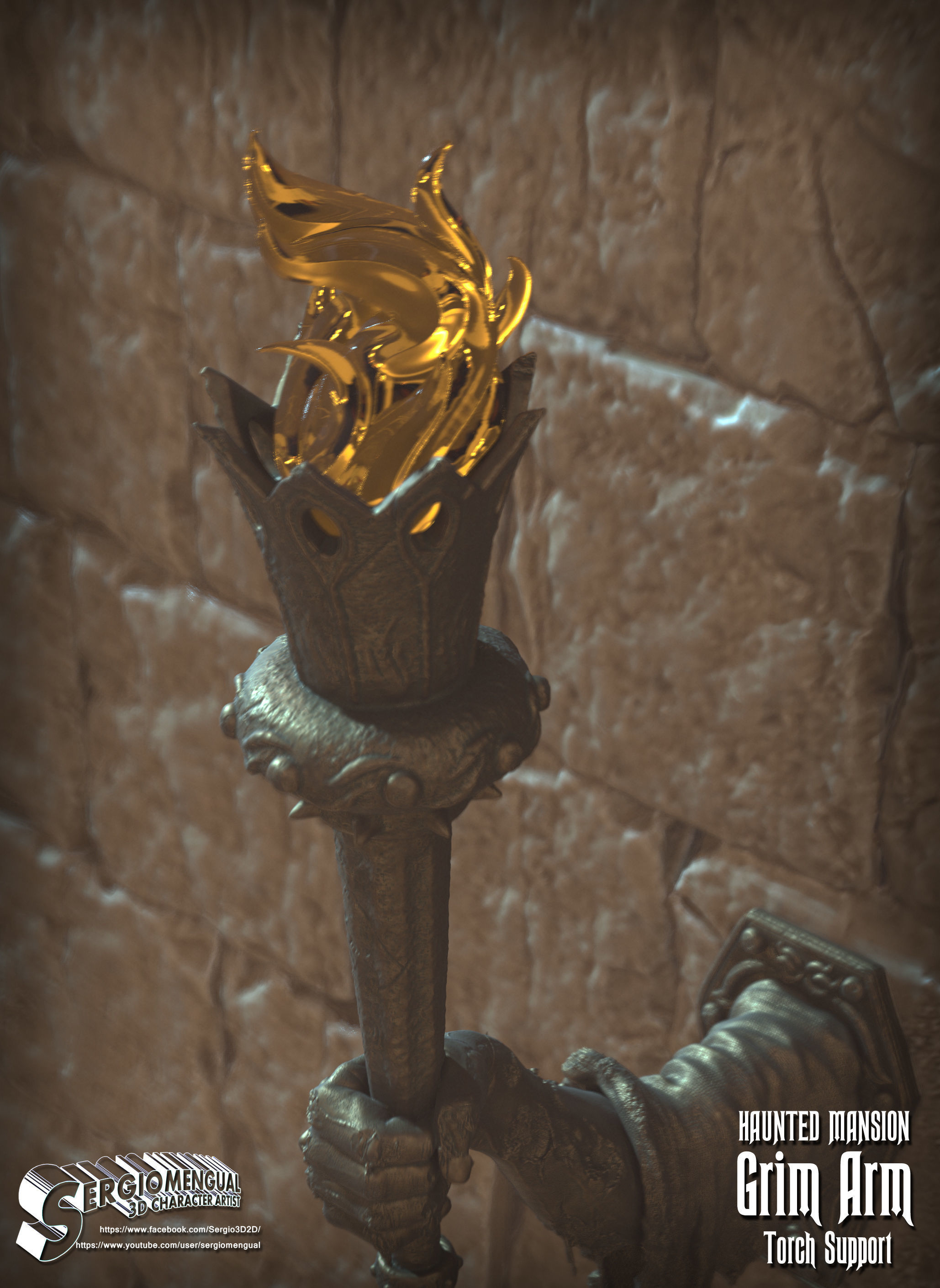 Haunted Mansion Grim Arm Torch Support 3D Printable Sculpture 3D print model_17