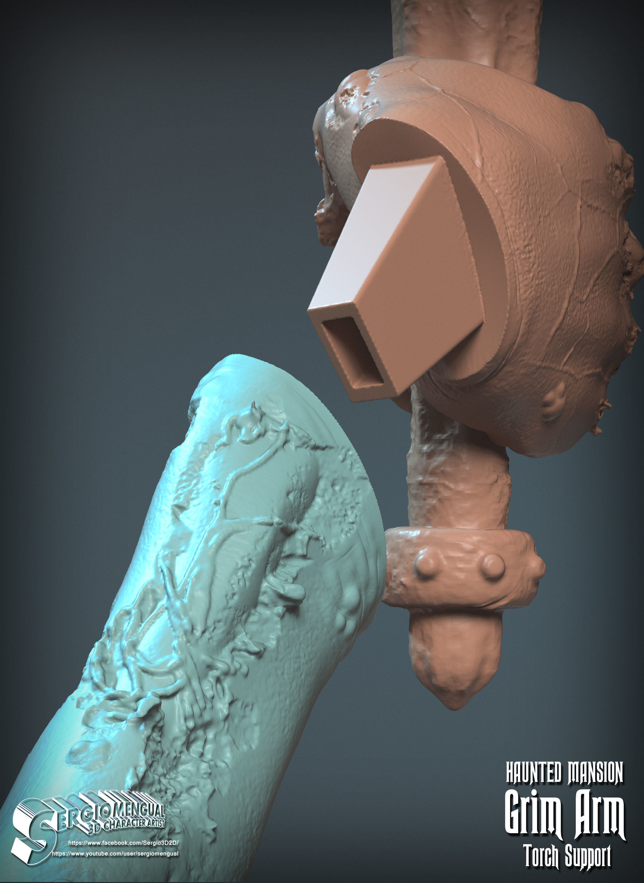 Haunted Mansion Grim Arm Torch Support 3D Printable Sculpture 3D print model_13