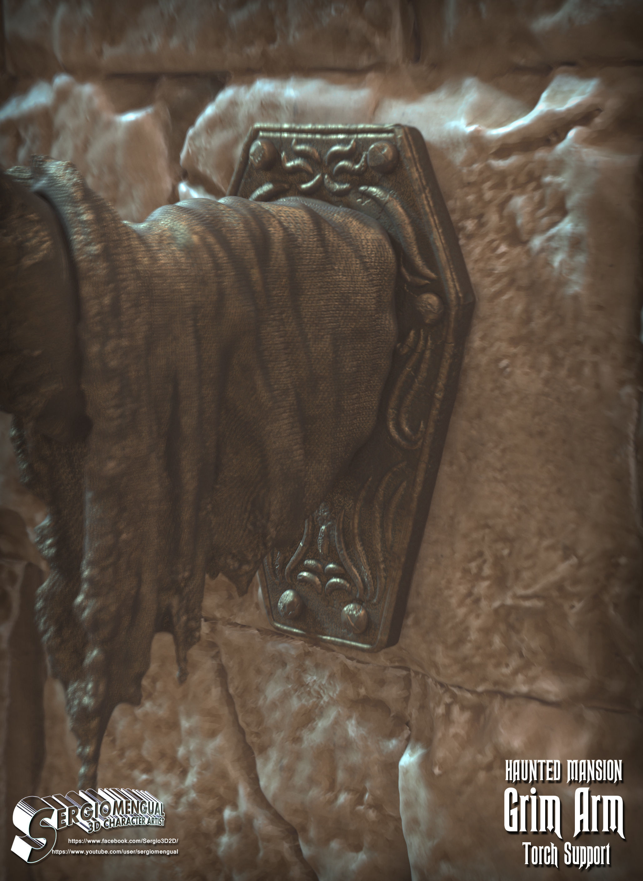 Haunted Mansion Grim Arm Torch Support 3D Printable Sculpture 3D print model_21