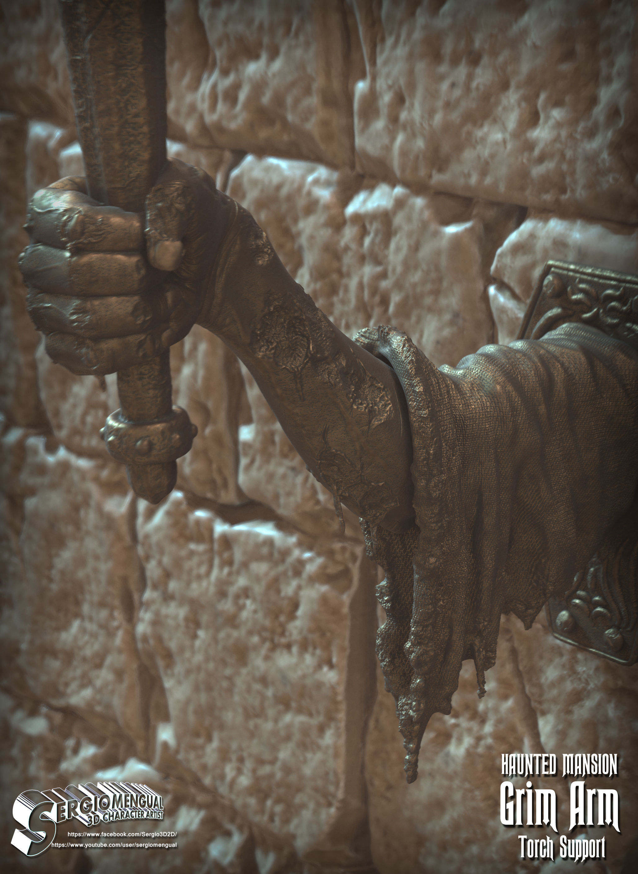 Haunted Mansion Grim Arm Torch Support 3D Printable Sculpture 3D print model_20