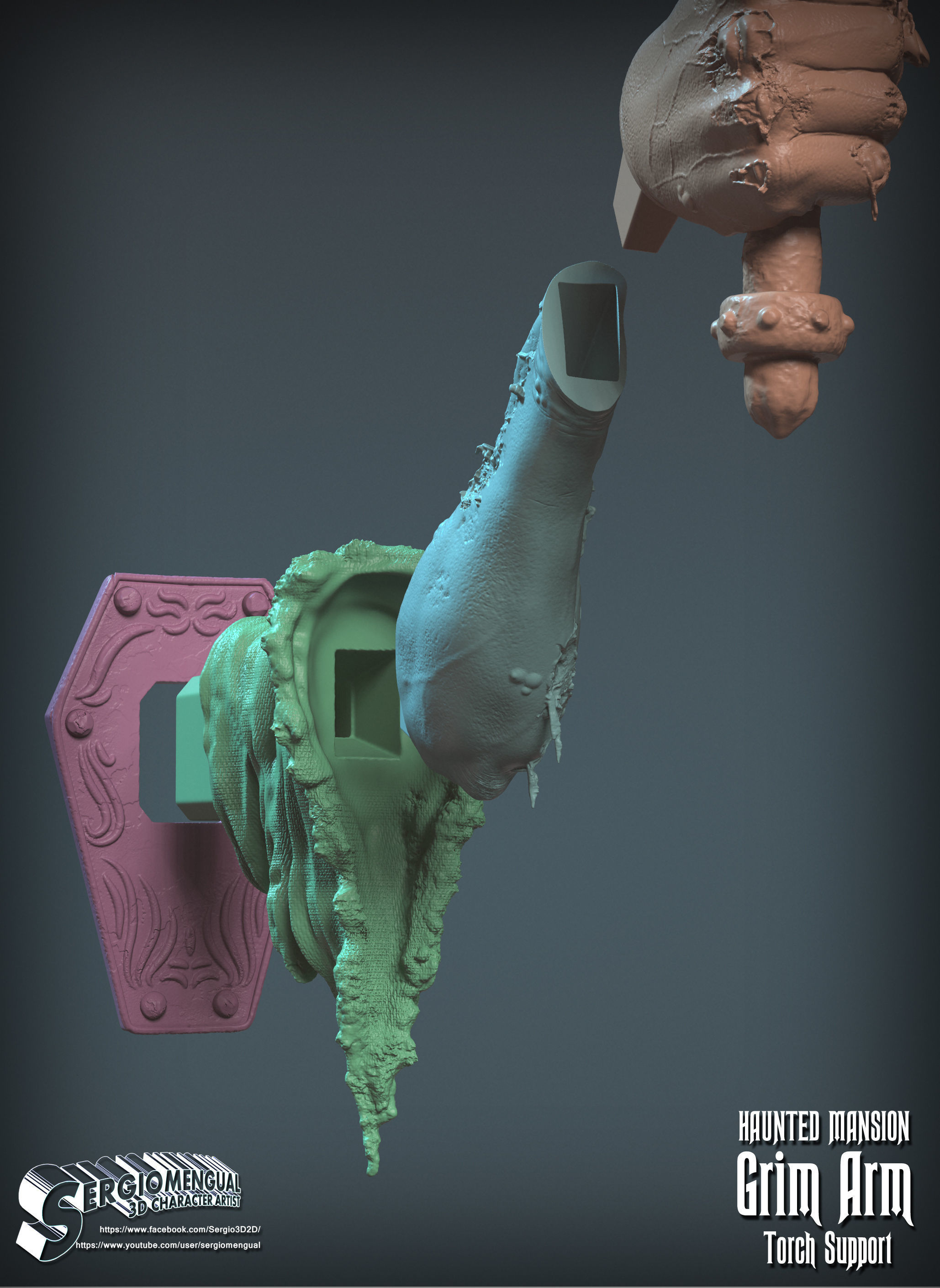 Haunted Mansion Grim Arm Torch Support 3D Printable Sculpture 3D print model_8