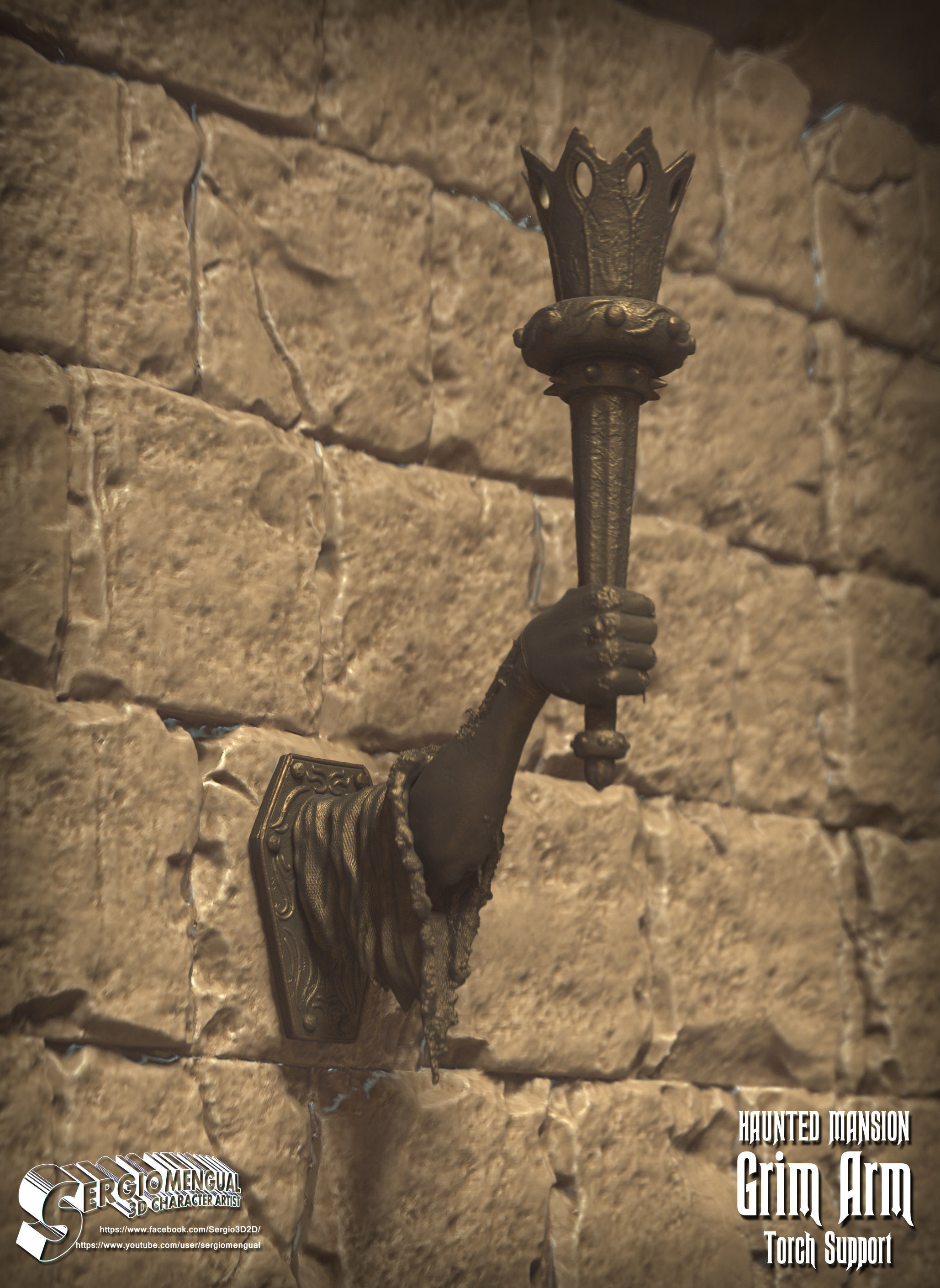 Haunted Mansion Grim Arm Torch Support 3D Printable Sculpture 3D print model_5