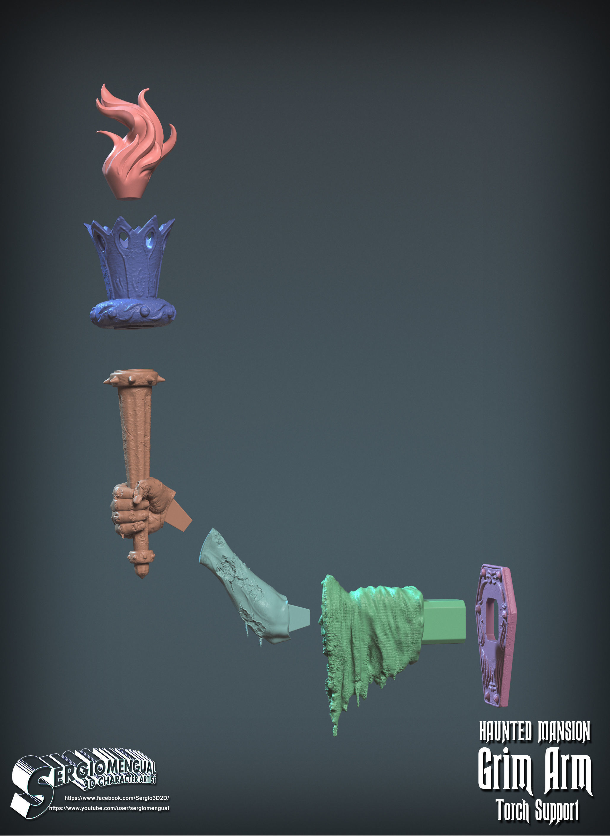 Haunted Mansion Grim Arm Torch Support 3D Printable Sculpture 3D print model_3