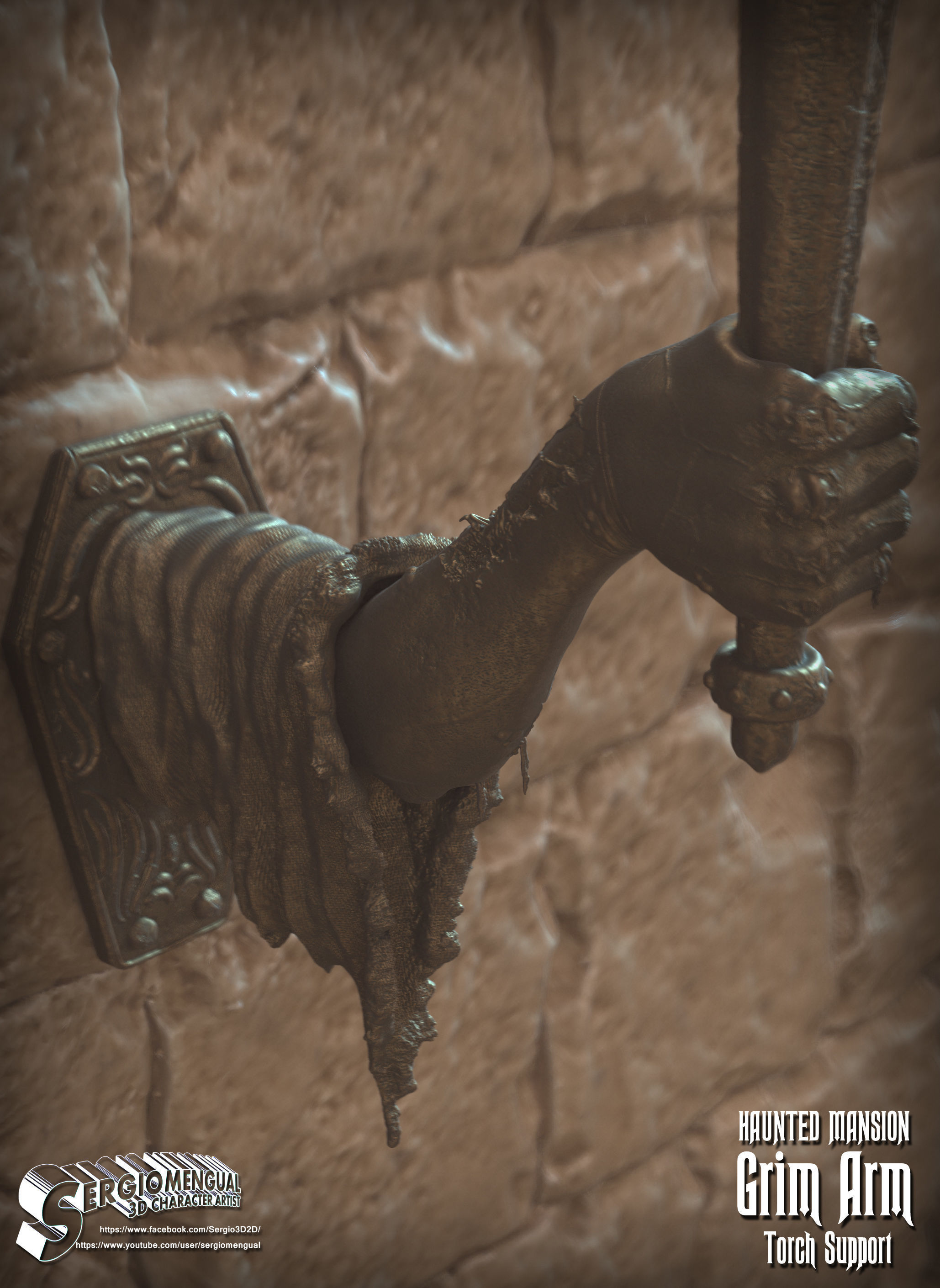 Haunted Mansion Grim Arm Torch Support 3D Printable Sculpture 3D print model_11