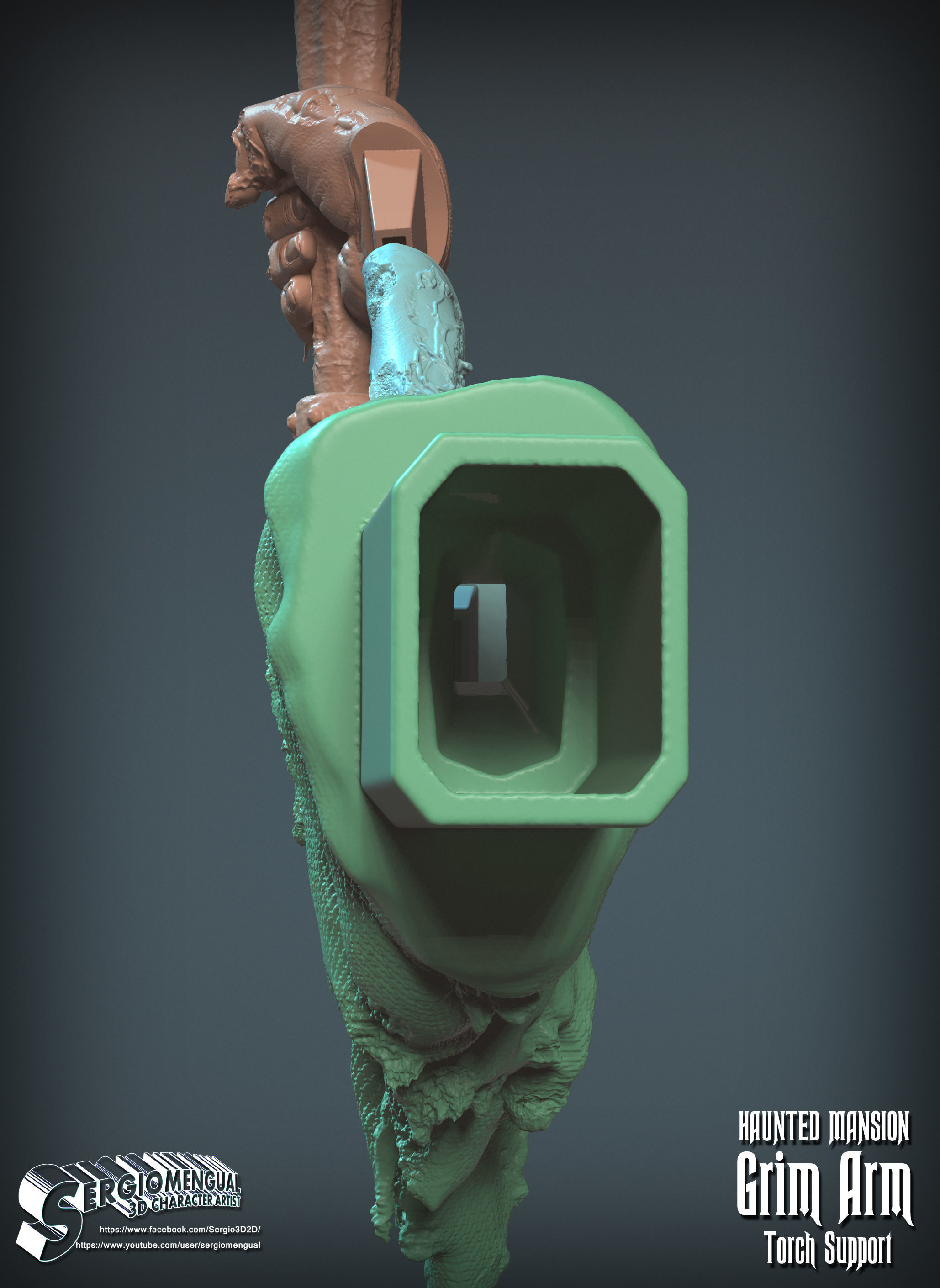 Haunted Mansion Grim Arm Torch Support 3D Printable Sculpture 3D print model_9