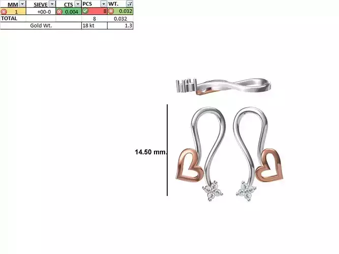 Women Diamond Heart Earring STL OBJ FBX JCD Details