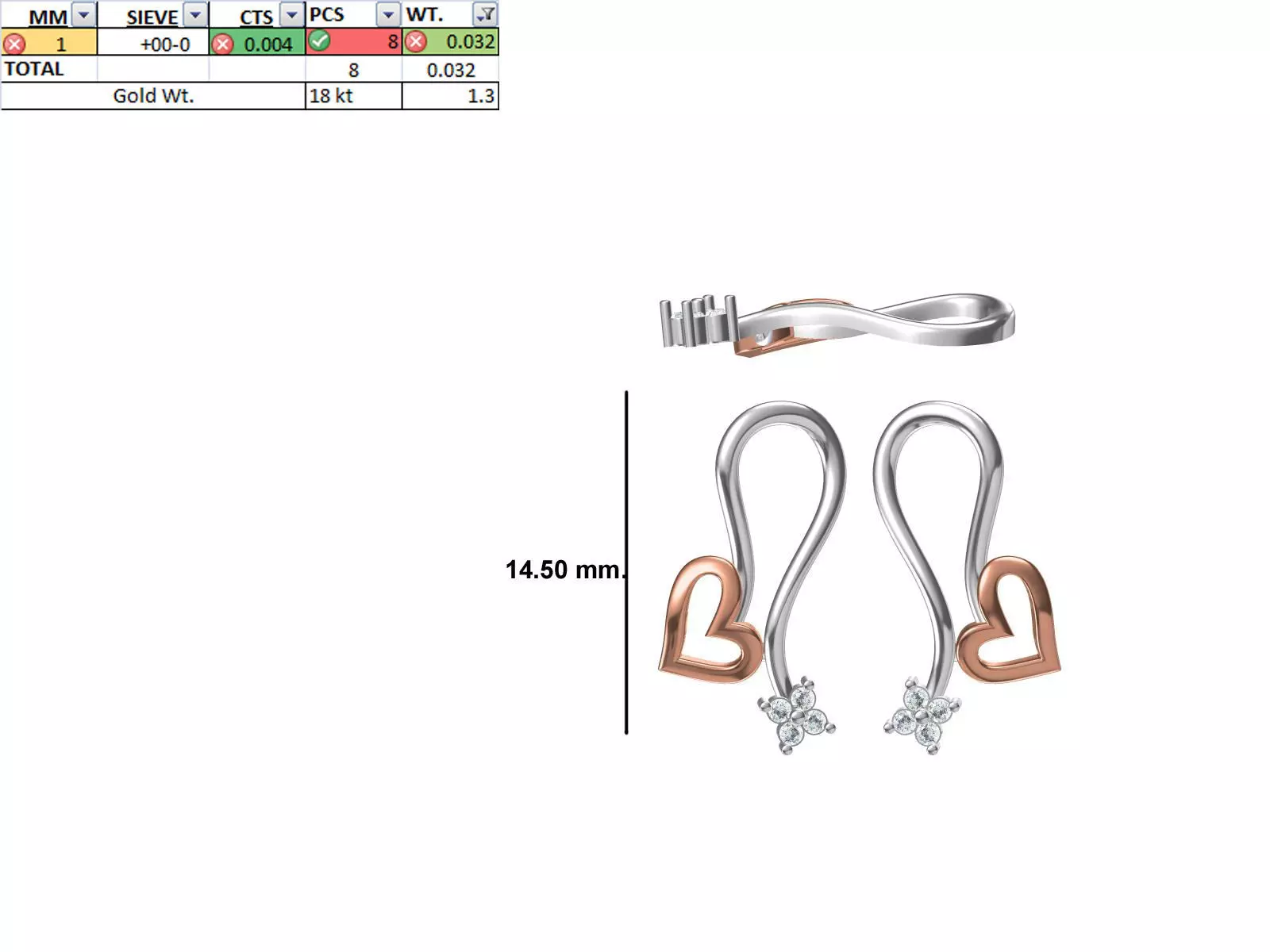 Women Diamond Heart Earring STL OBJ FBX JCD Details 3D print model_0