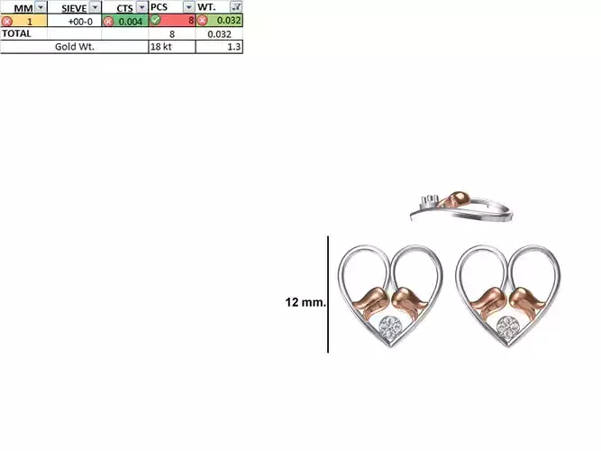 Women Diamond Heart Earring STL OBJ FBX JCD Details