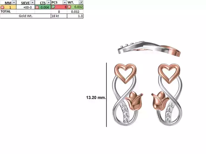 Women Diamond Heart Earring STL OBJ FBX JCD Details