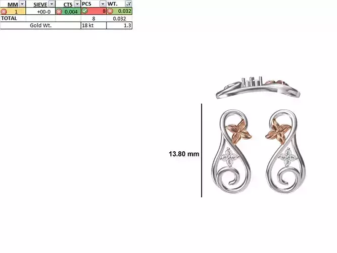Women Diamond Earring STL OBJ FBX JCD Details