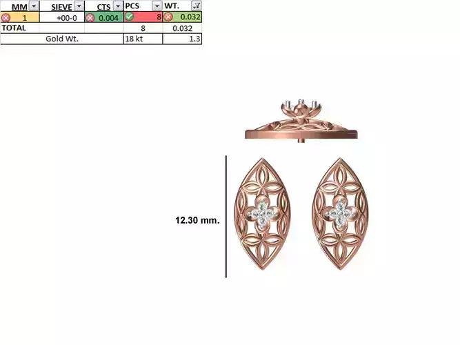 Women Diamond Earring STL OBJ FBX JCD Details