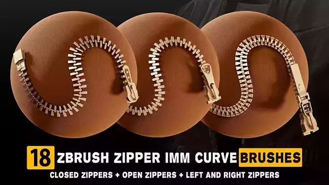 18 Zbrush Zipper IMM Curve Brushes Low-poly 3D model