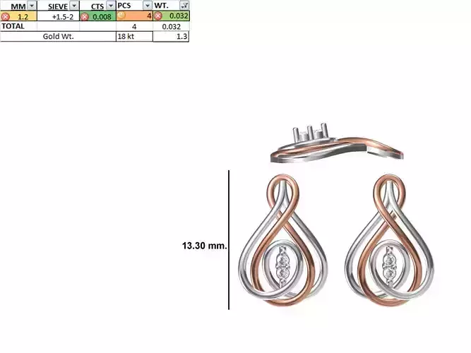 Women Diamond Earring STL OBJ FBX JCD Details