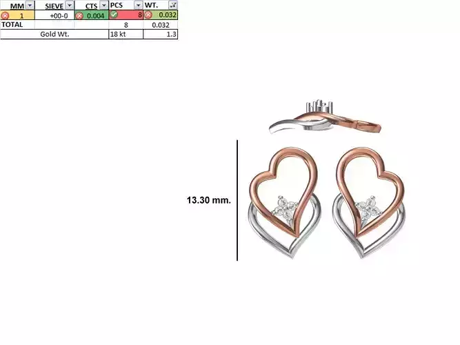 Women Diamond Heart Earring STL OBJ FBX JCD Details
