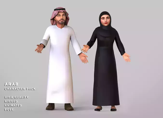Cartoon Arab Character Pack  Low-poly 3D model