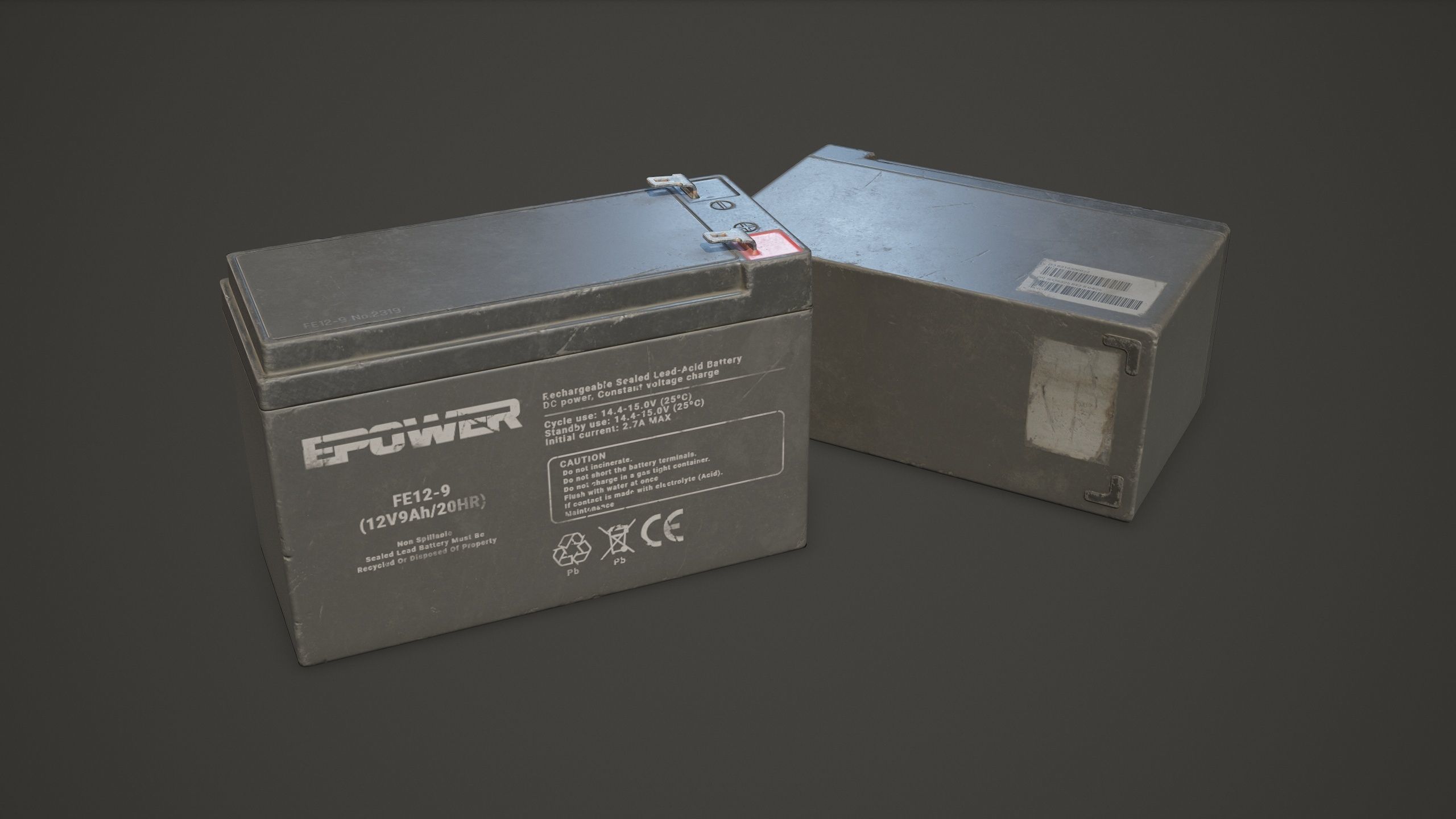 Battery FE 12 Volt - PBR Game Ready LODs Low-poly 3D model_4
