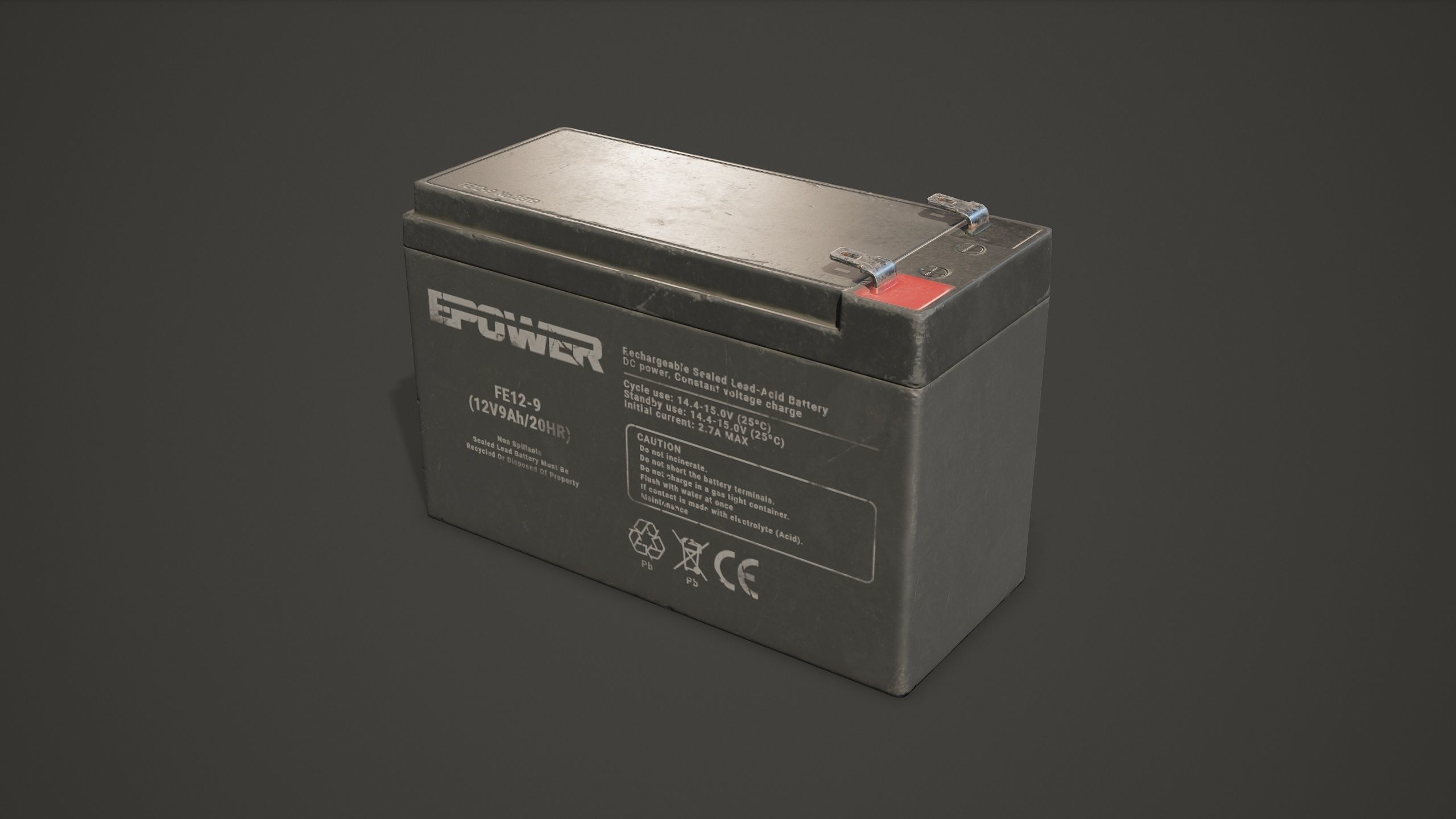 Battery FE 12 Volt - PBR Game Ready LODs Low-poly 3D model_7