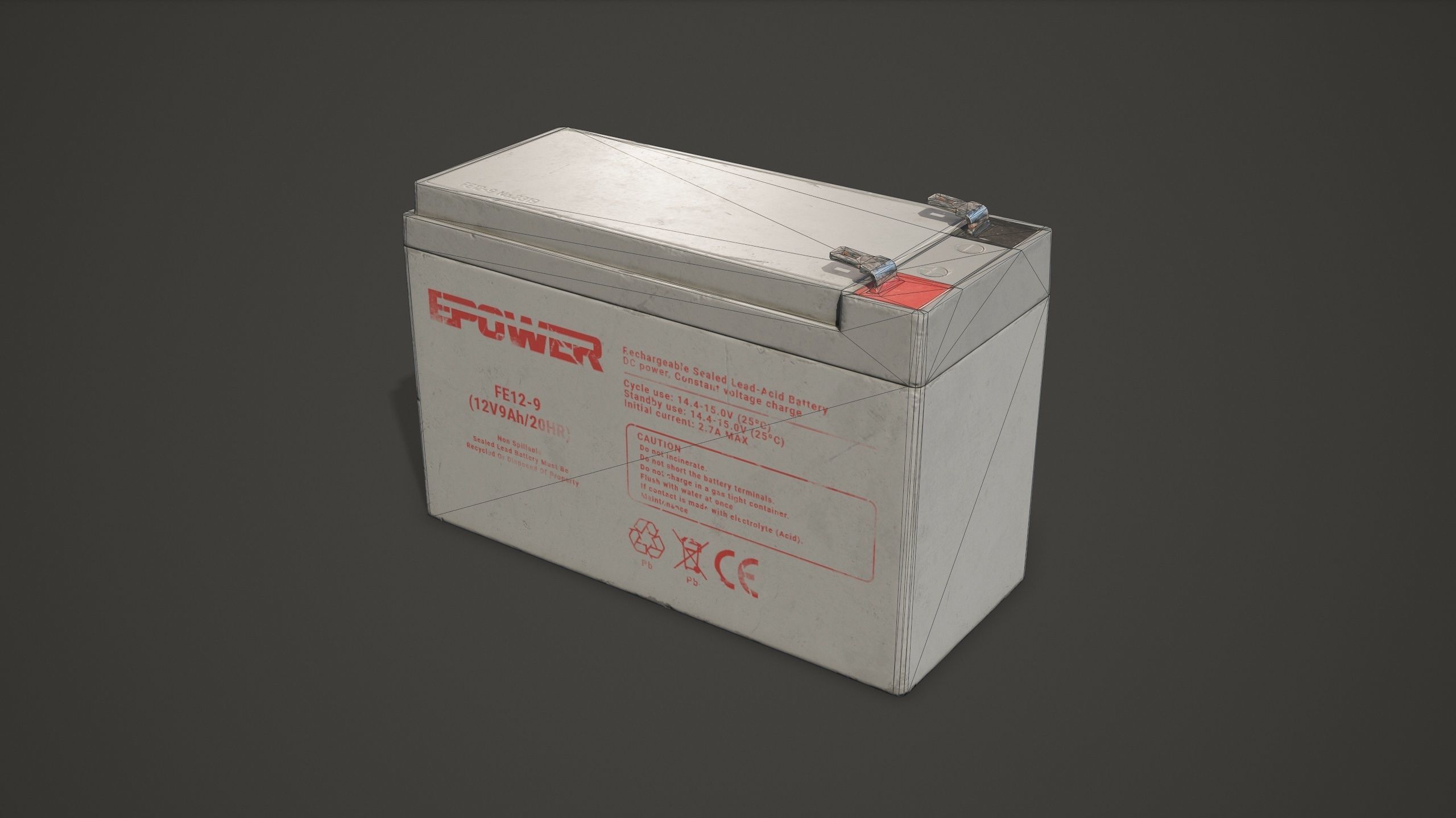 Battery FE 12 Volt - PBR Game Ready LODs Low-poly 3D model_8