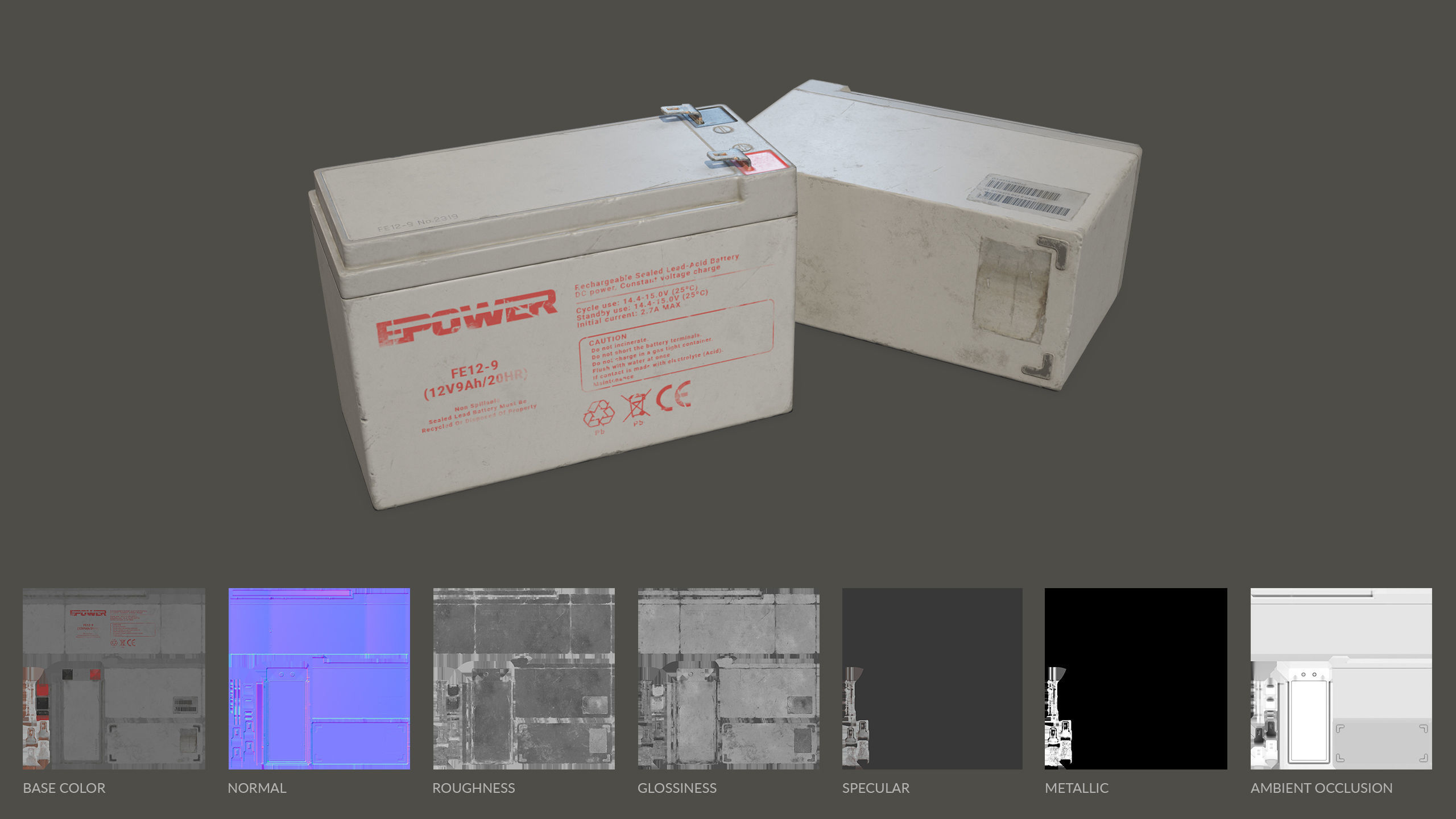 Battery FE 12 Volt - PBR Game Ready LODs Low-poly 3D model_19