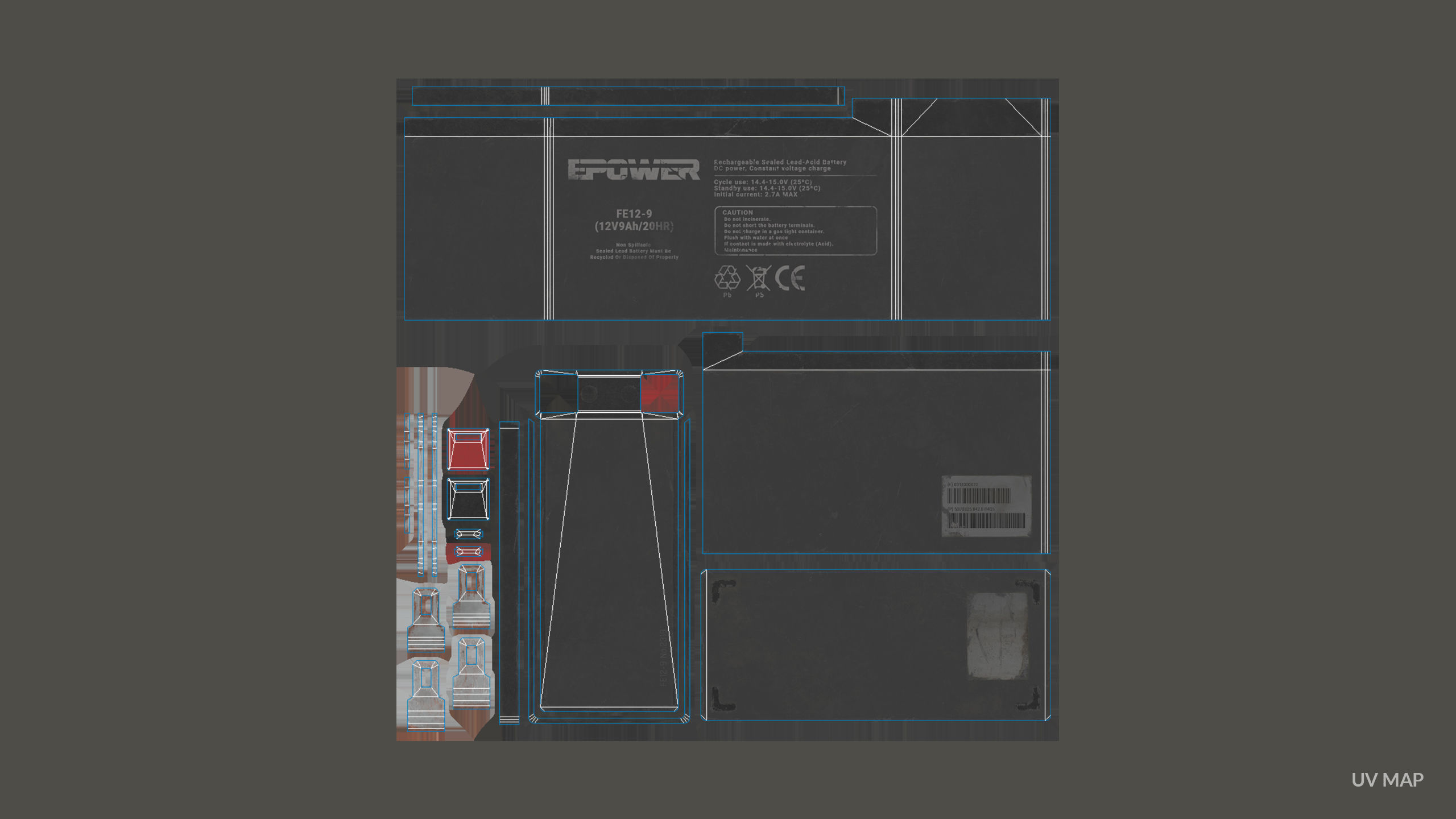 Battery FE 12 Volt - PBR Game Ready LODs Low-poly 3D model_21