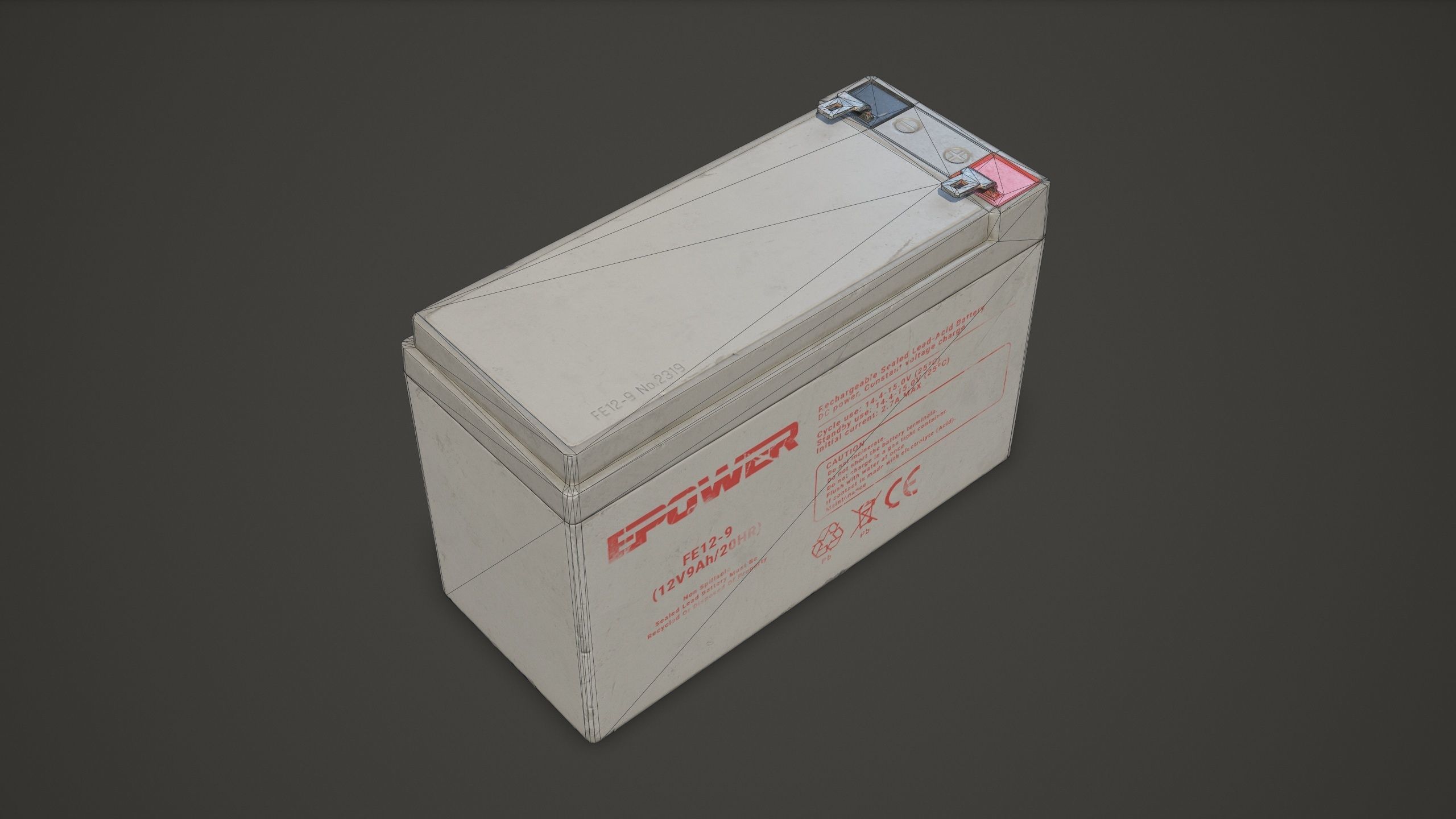 Battery FE 12 Volt - PBR Game Ready LODs Low-poly 3D model_14