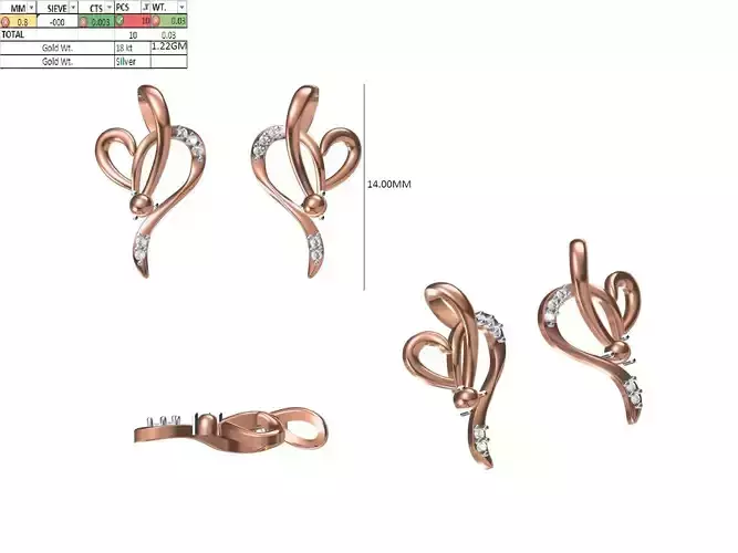 Women Diamond Heart Earring STL OBJ FBX JCD Details