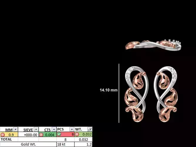 Women Diamond Earring STL OBJ FBX JCD Details