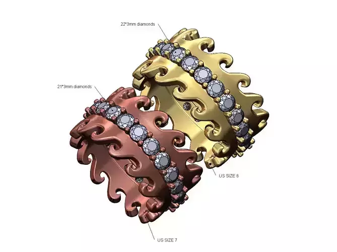 Double wave eternity 3mm diamond band US sizes 7 8