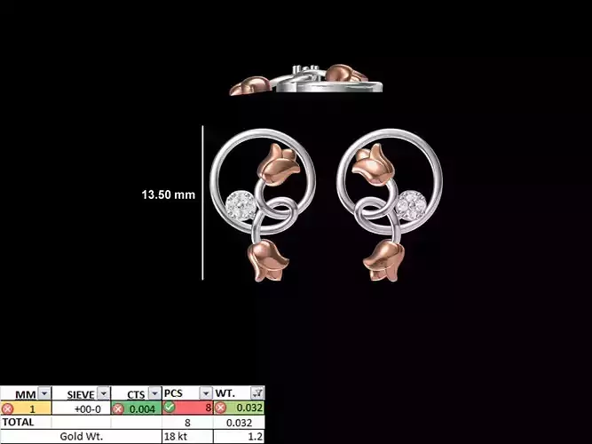 Women Diamond Rose Earring STL OBJ FBX JCD Details