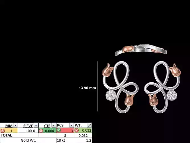 Women Diamond Rose Earring STL OBJ FBX JCD Details