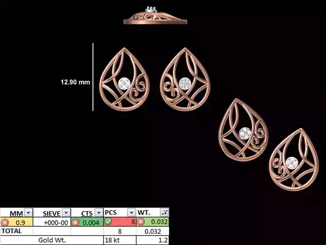Women Diamond Earring STL OBJ FBX JCD Details