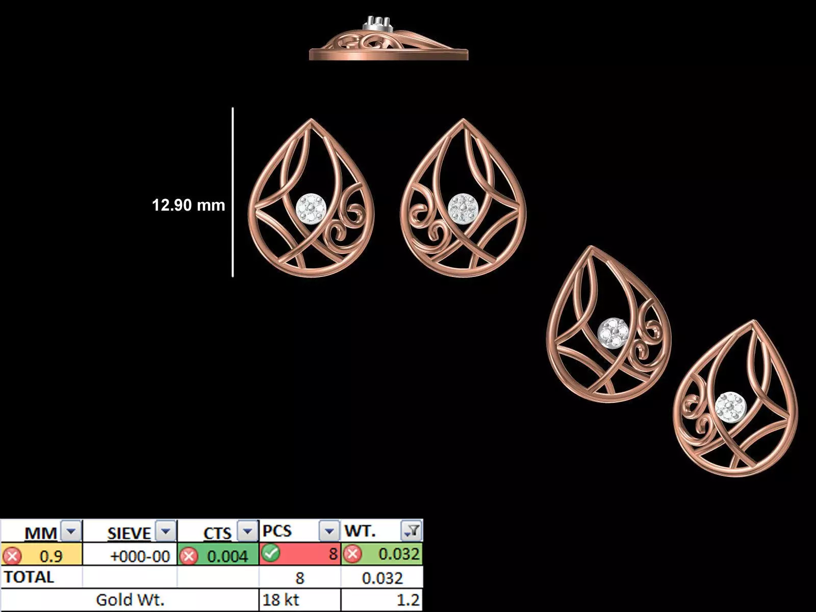 Women Diamond Earring STL OBJ FBX JCD Details 3D print model_0