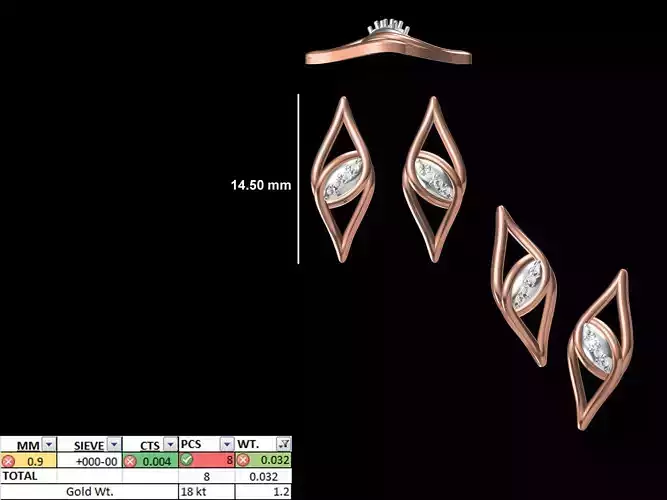 Women Diamond Earring STL OBJ FBX JCD Details