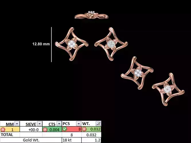 Women Diamond Earring STL OBJ FBX JCD Details