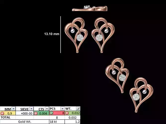 Women Diamond Heart Earring STL OBJ FBX JCD Details