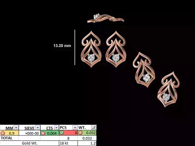 Women Diamond Earring STL OBJ FBX JCD Details