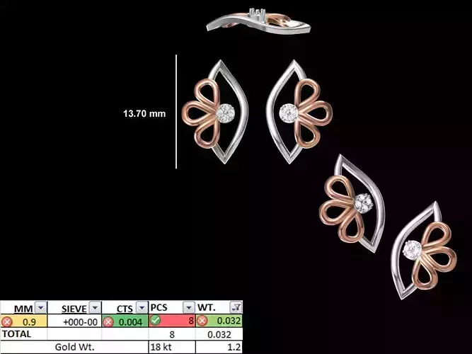 Women Diamond Earring STL OBJ FBX JCD Details