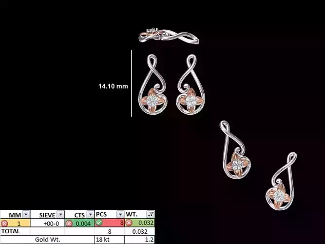 Women Diamond Earring STL OBJ FBX JCD Details
