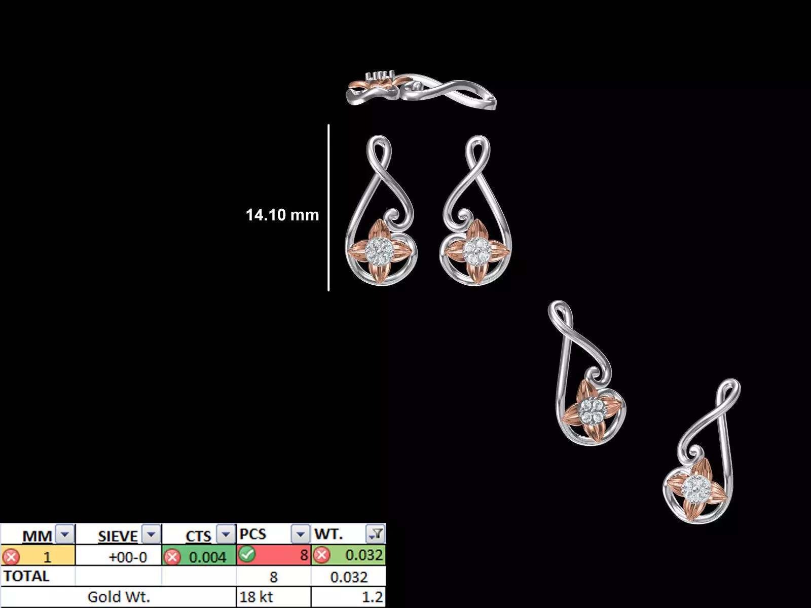 Women Diamond Earring STL OBJ FBX JCD Details 3D print model_0