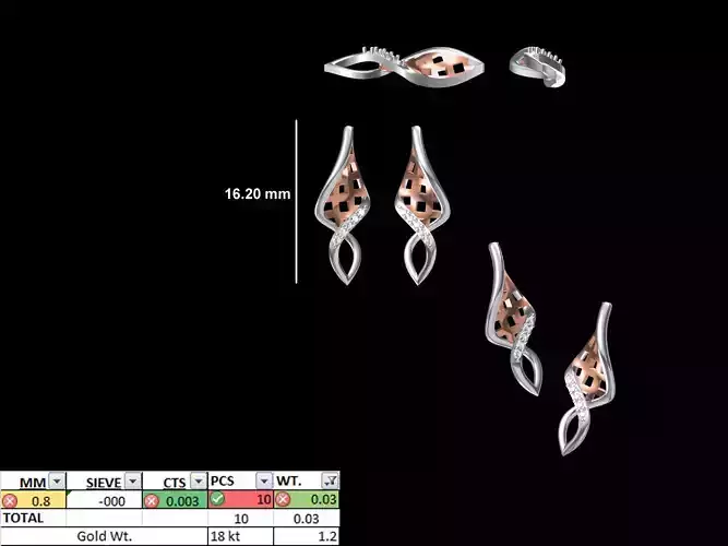 Women Diamond Earring STL OBJ FBX JCD Details