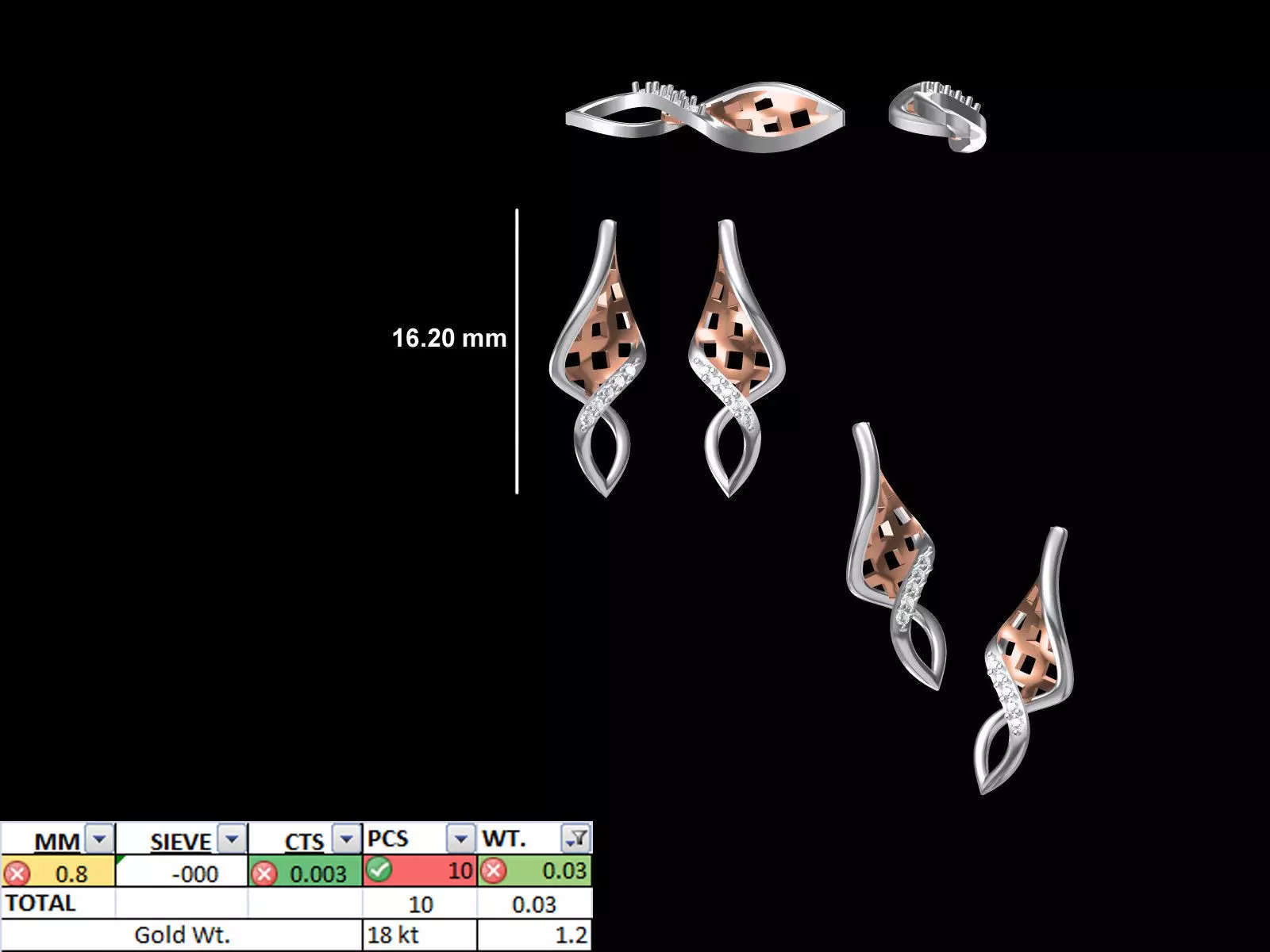 Women Diamond Earring STL OBJ FBX JCD Details 3D print model_0