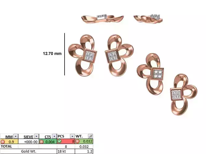 Women Diamond Earring STL OBJ FBX JCD Details