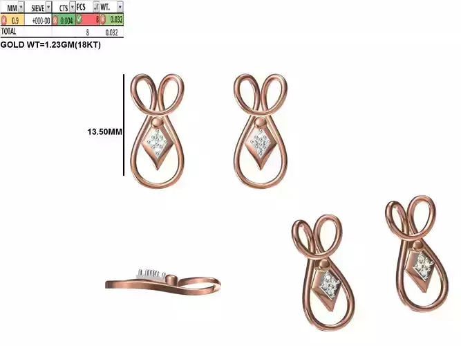 Women Diamond Earring STL OBJ FBX JCD Details 3D print model