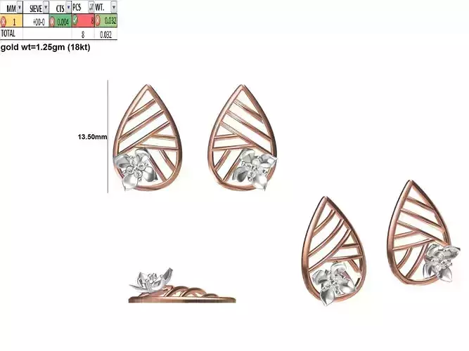 Women Diamond Earring STL OBJ FBX JCD Details