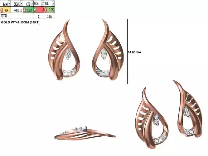 Women Diamond Earring STL OBJ FBX JCD Details