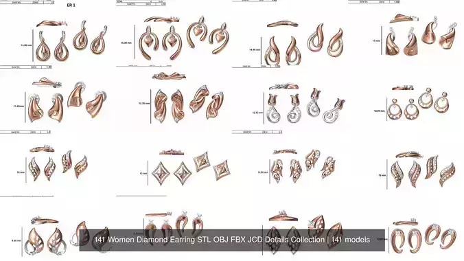 141 Women Diamond Earring STL OBJ FBX JCD Details Collection