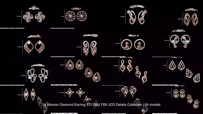 24 Women Diamond Earring STL OBJ FBX JCD Details Collection